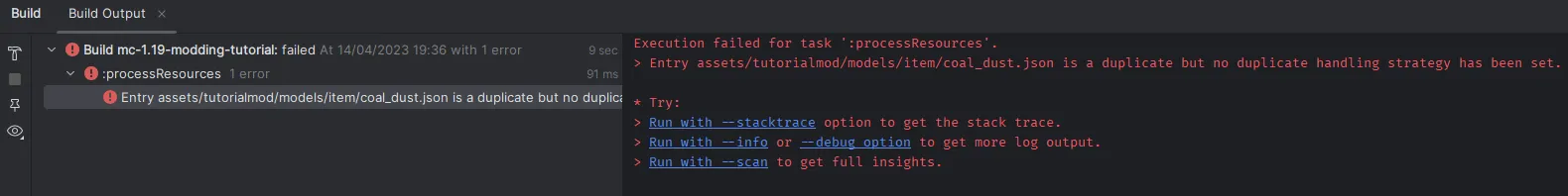 Example duplicate asset JSON error