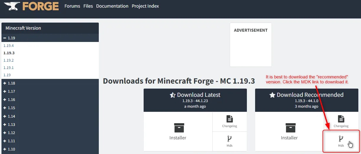 Download recommended Forge MDK