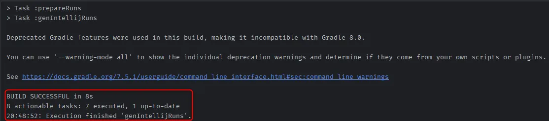 Generate Gradle IntelliJ runs success\