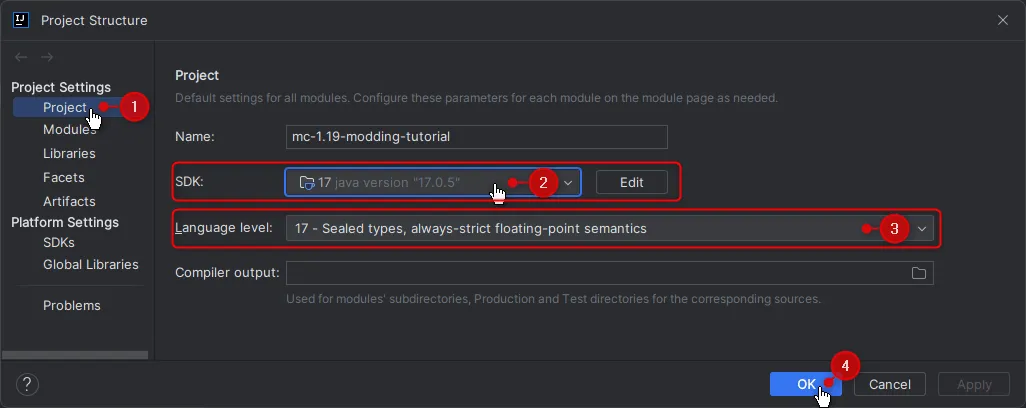 SDK and Language level in project settings