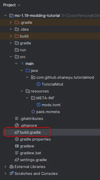 Gradle build file in Project Structure