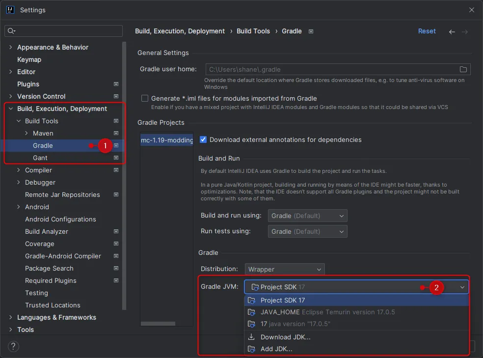 Update Gradle JVM to use project SDK