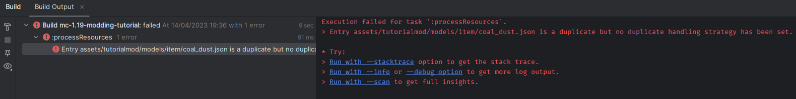 Example duplicate asset JSON error